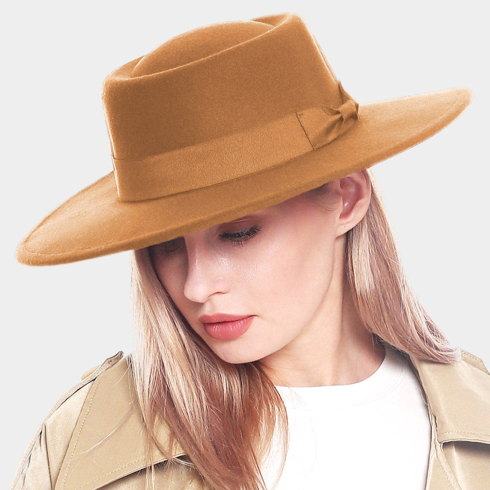 HATEGORY Bow Accented Solid Panama Hat