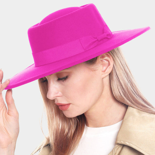 HATEGORY Bow Accented Solid Panama Hat