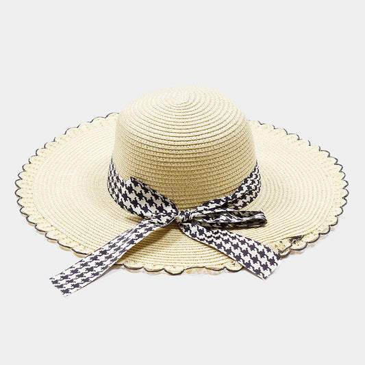 HATEGORY Houndstooth Band Straw Sun Hat