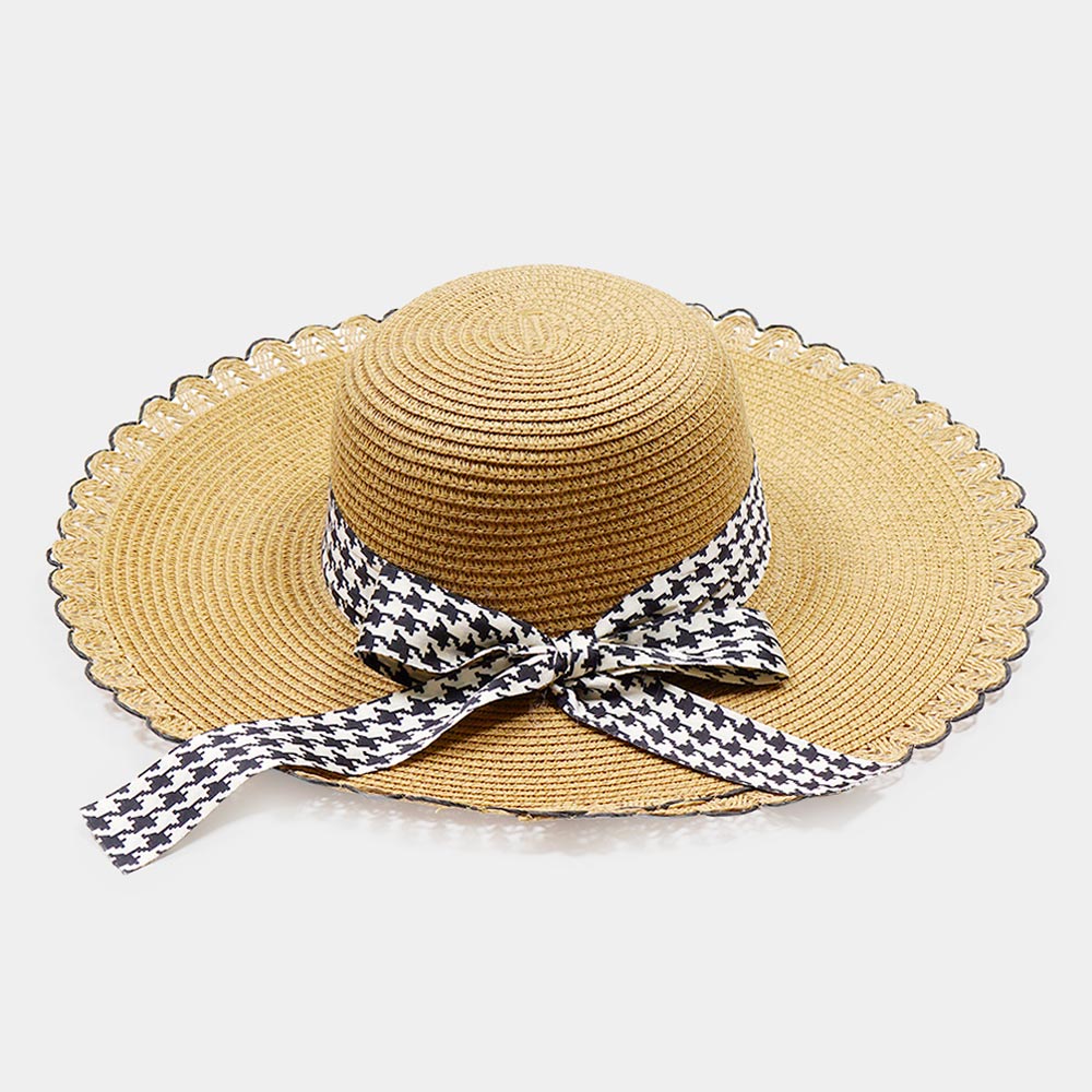 HATEGORY Houndstooth Band Straw Sun Hat