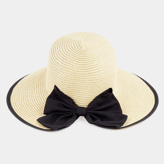 HATEGORY Bow Accented Straw Sun Hat