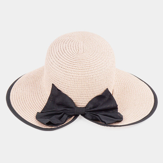 HATEGORY Bow Accented Straw Sun Hat