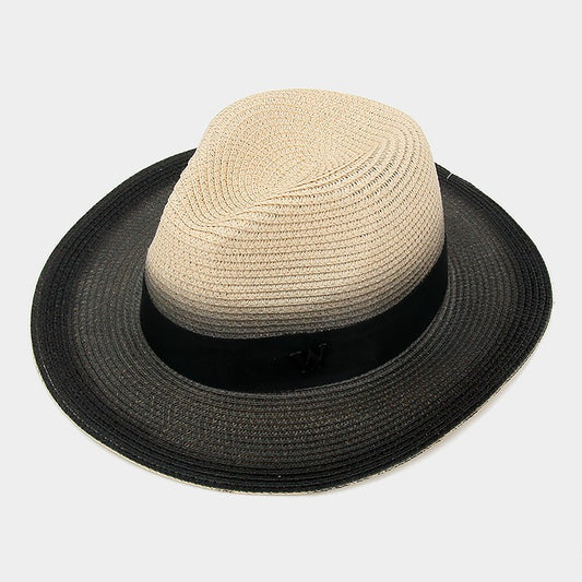 HATEGORY Letter "W" ombre paper straw fedora hat