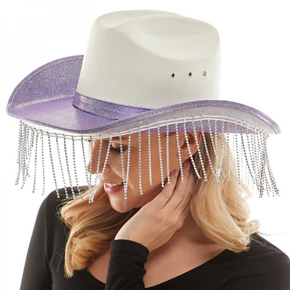 HATEGORY Rhinestone Fringe Glittered Cowboy Hat