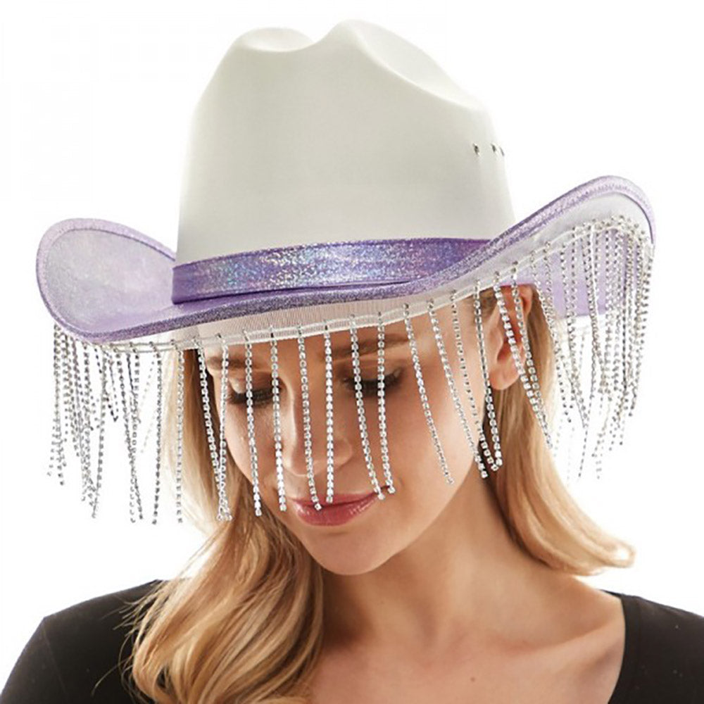 HATEGORY Rhinestone Fringe Glittered Cowboy Hat