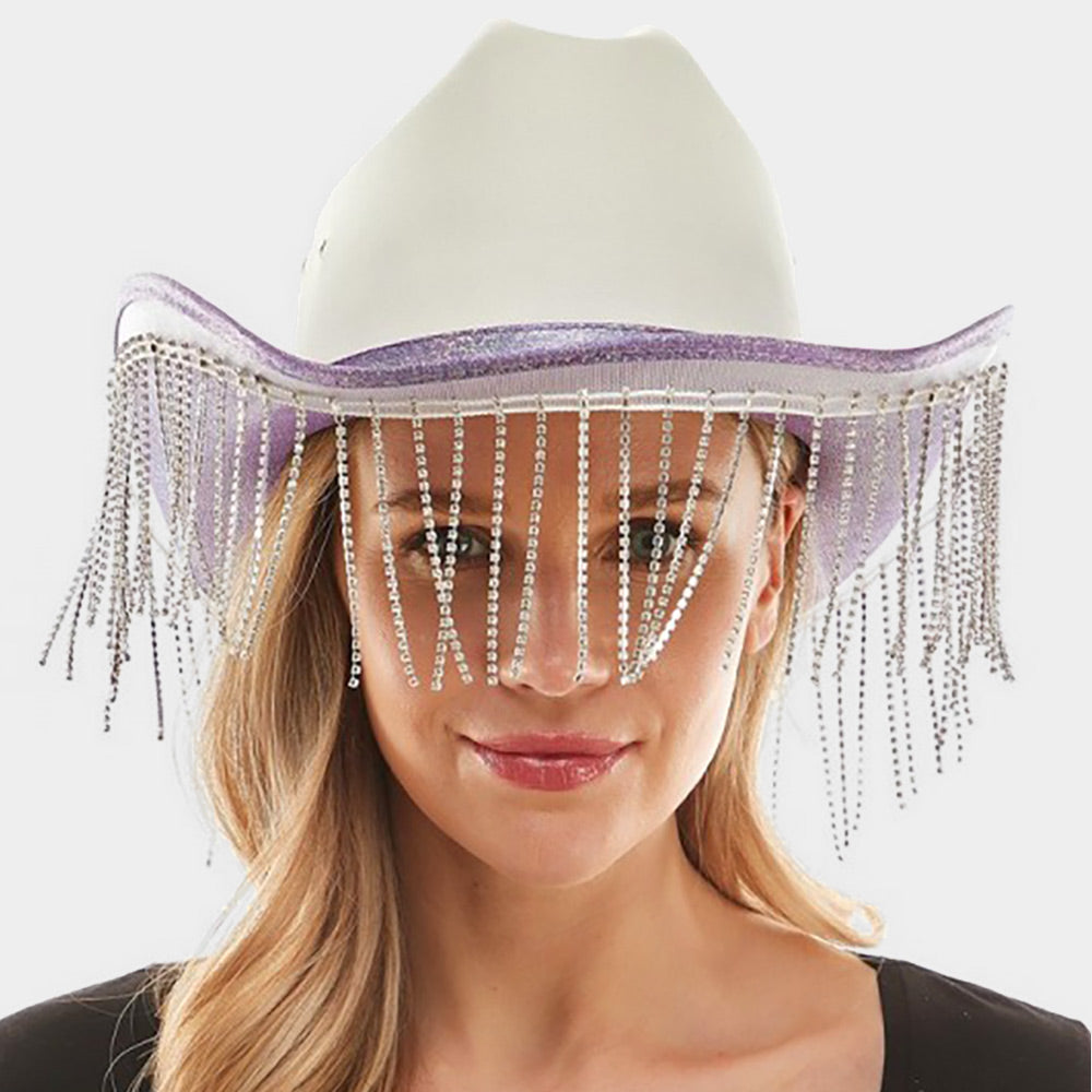 HATEGORY Rhinestone Fringe Glittered Cowboy Hat