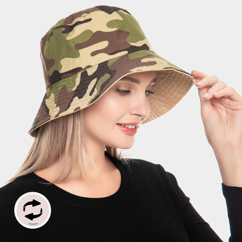HATEGORY Camouflage Patterned Reversible Bucket Hat