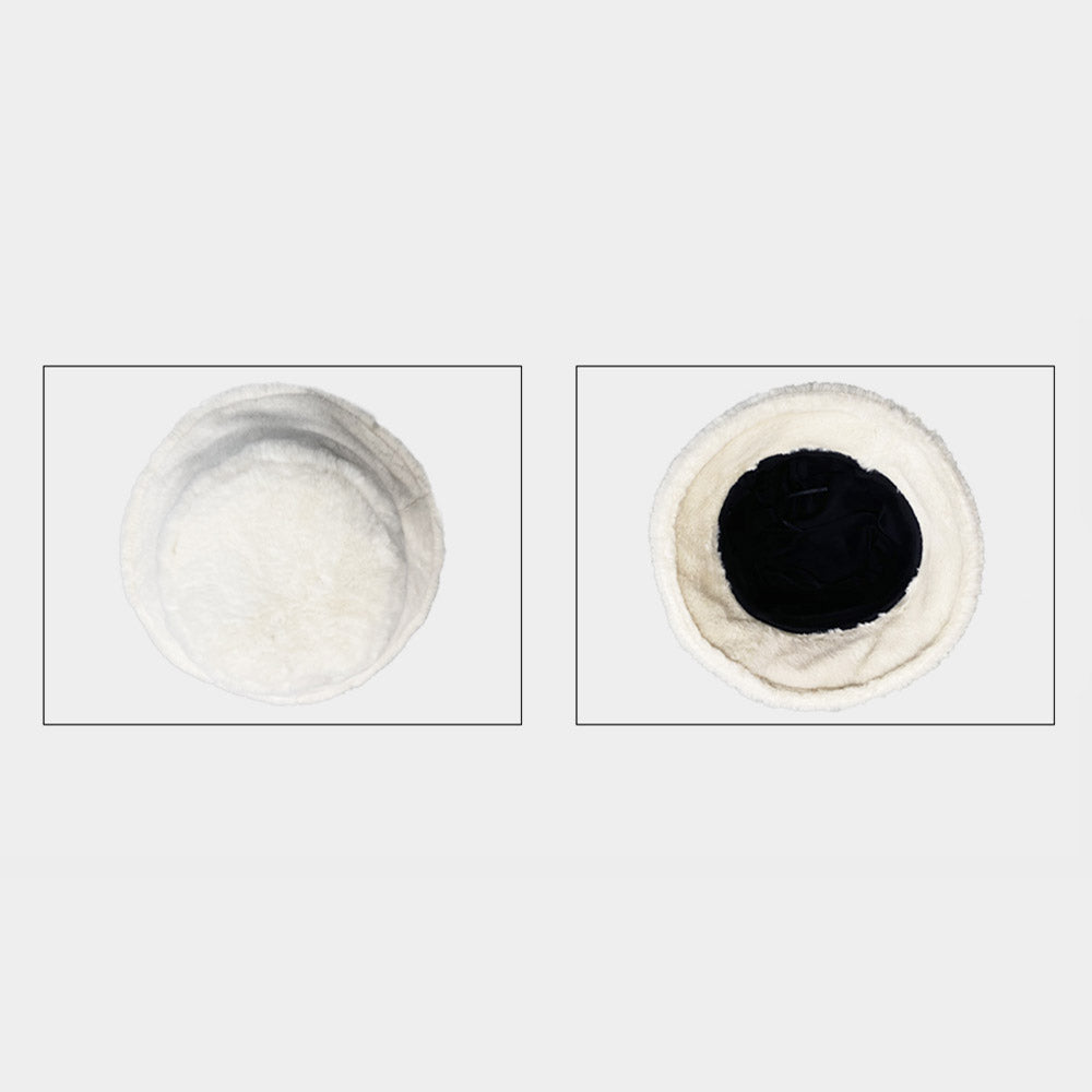 HATEGORY Faux Fur Solid Bucket Hat