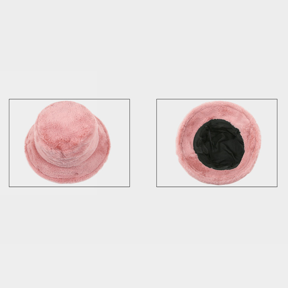 HATEGORY Faux Fur Solid Bucket Hat