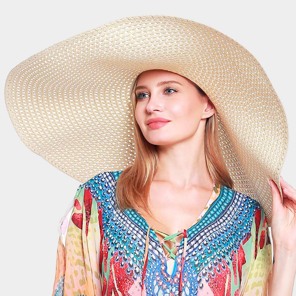 HATEGORY Open Weave Wide Brim Straw Sun Hat