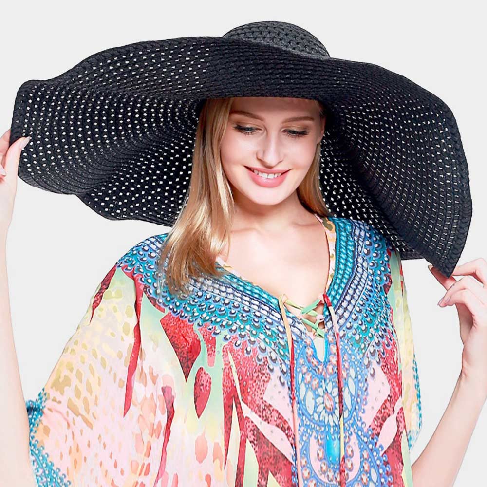 HATEGORY Open Weave Wide Brim Straw Sun Hat