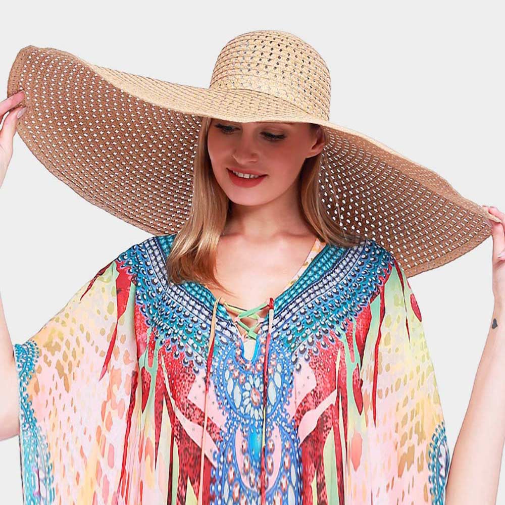 HATEGORY Open Weave Wide Brim Straw Sun Hat