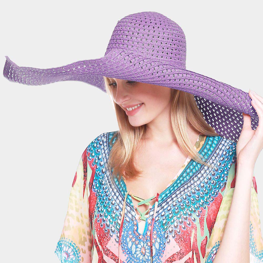 HATEGORY Open Weave Wide Brim Straw Sun Hat