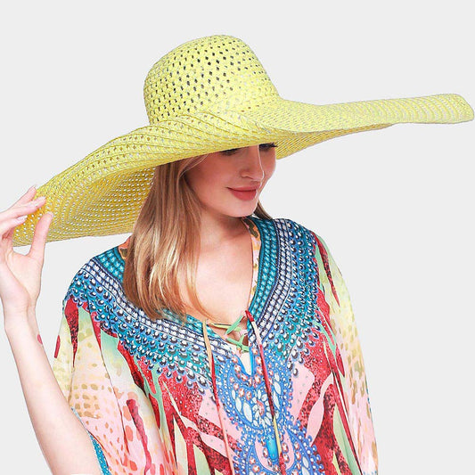 HATEGORY Open Weave Wide Brim Straw Sun Hat