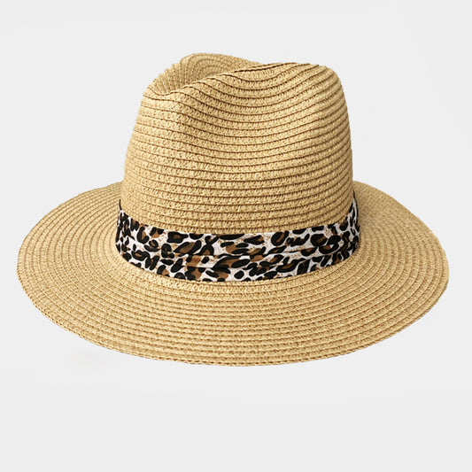 HATEGORY Leopard Band Straw Fedora Hat