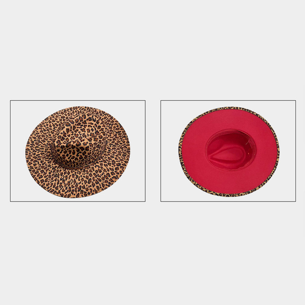 HATEGORY Belt Buckle Pointed Leopard Patterned Panama Hat