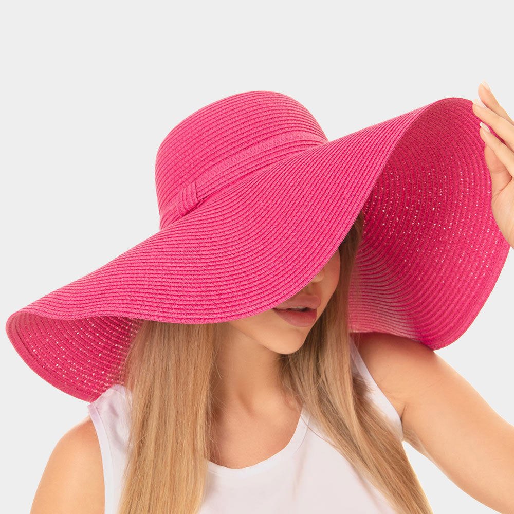 HATEGORY Solid Floppy Straw Sun Hat