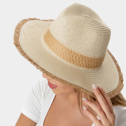 HATEGORY Frayed Edge Straw Panama Sun Hat