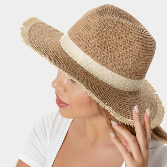 HATEGORY Frayed Edge Straw Panama Sun Hat