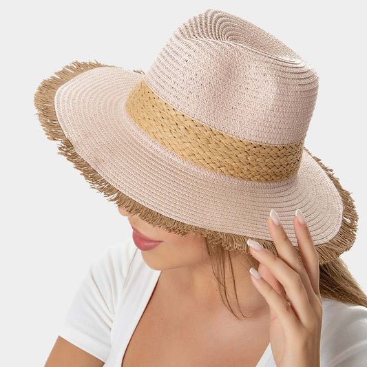 HATEGORY Frayed Edge Straw Panama Sun Hat