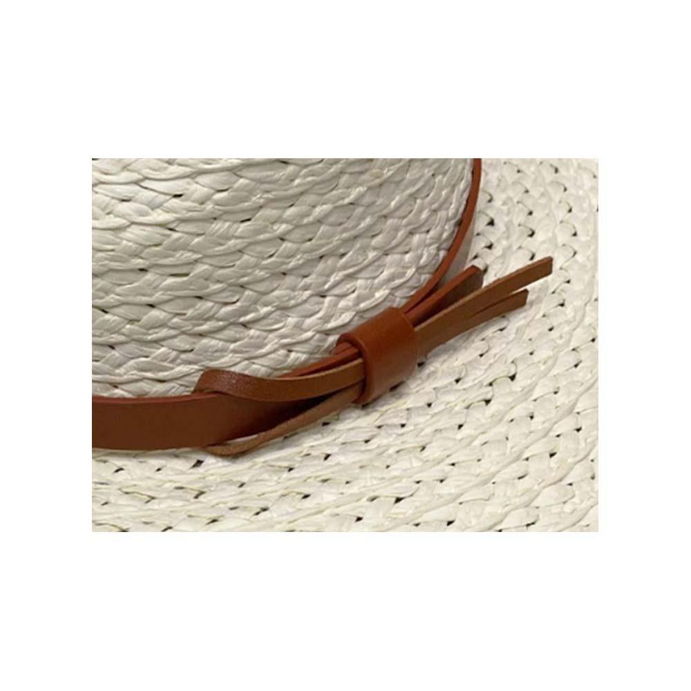 HATEGORY Faux Leather Band Straw Panama Sun Hat
