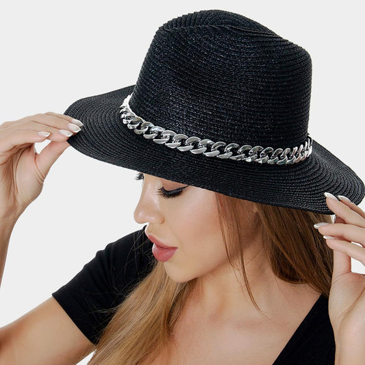 HATEGORY Chain Band Straw Panama Sun Hat