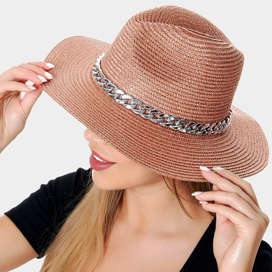 HATEGORY Chain Band Straw Panama Sun Hat