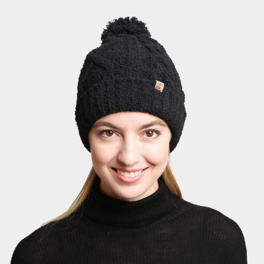 HATEGORY Solid Color Cable Knit Beanie