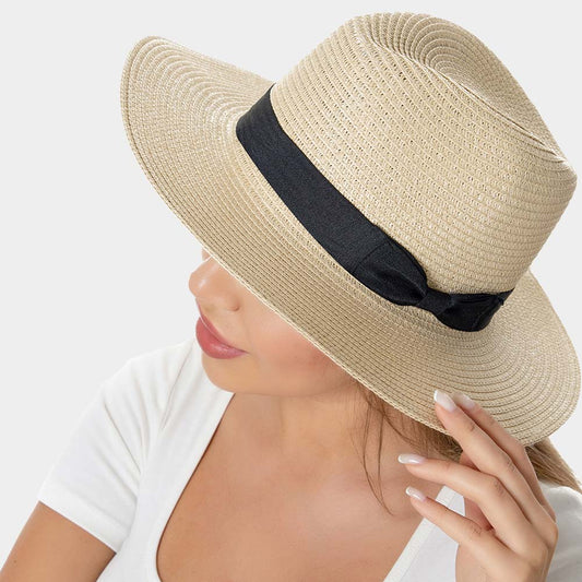 HATEGORY Bow Band Straw Panama Sun Hat