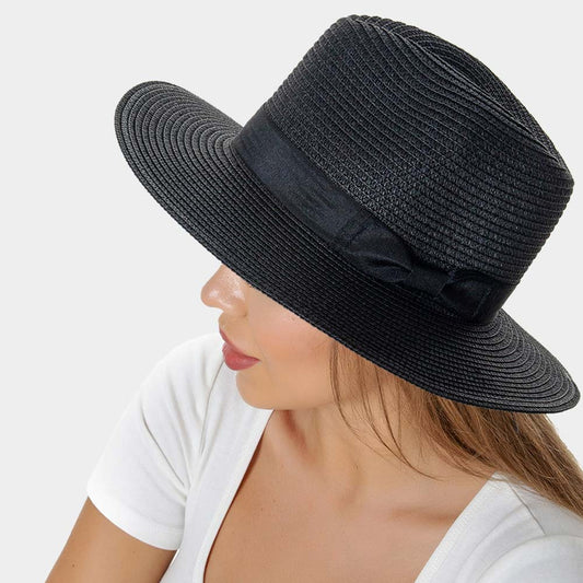 HATEGORY Bow Band Straw Panama Sun Hat