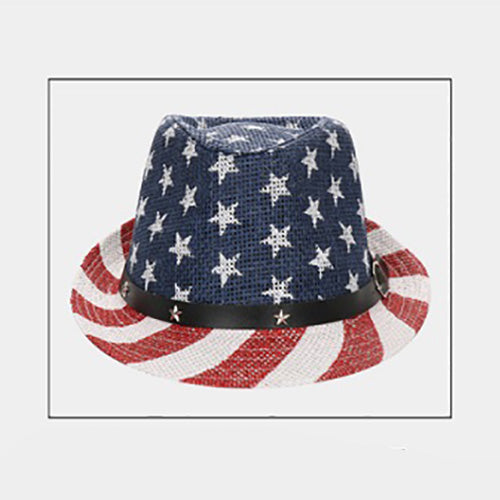 HATEGORY American Flag Faux Leather Belt Fedora Hat