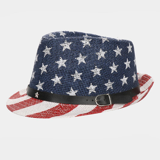 HATEGORY American Flag Faux Leather Belt Fedora Hat