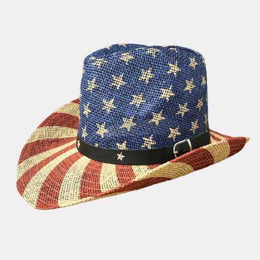 HATEGORY American Flag Faux Leather Belt Fedora Hat