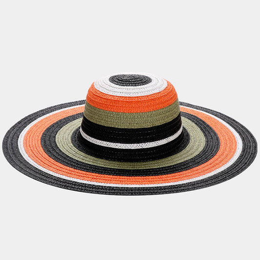 HATEGORY Color Block Straw Floppy Sun Hat