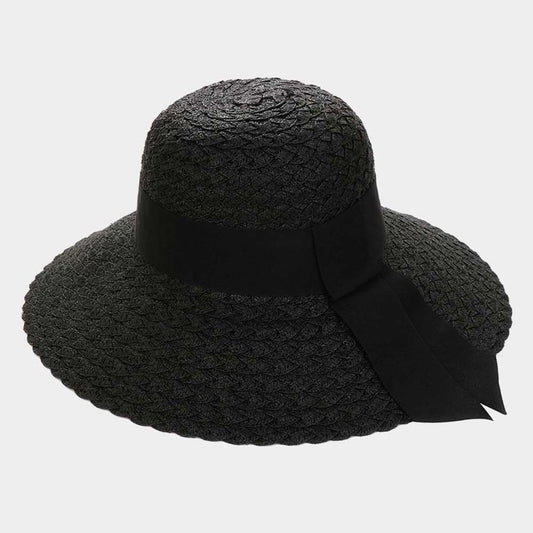 HATEGORY Bow Band Straw Floppy Sun Hat