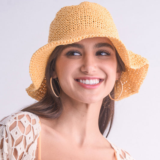 HATEGORY Solid Straw Bucket Sun Hat
