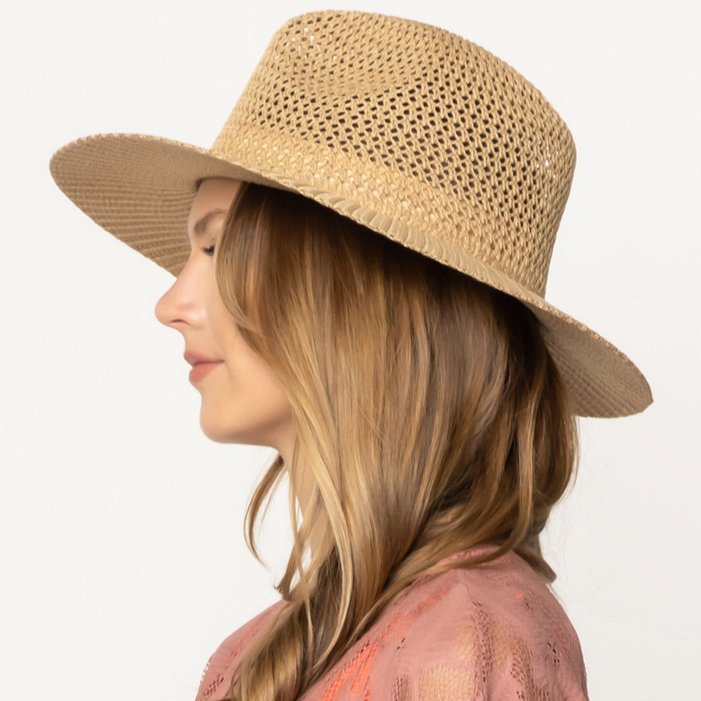 HATEGORY Lurex Metallic Straw Panama Sun Hat