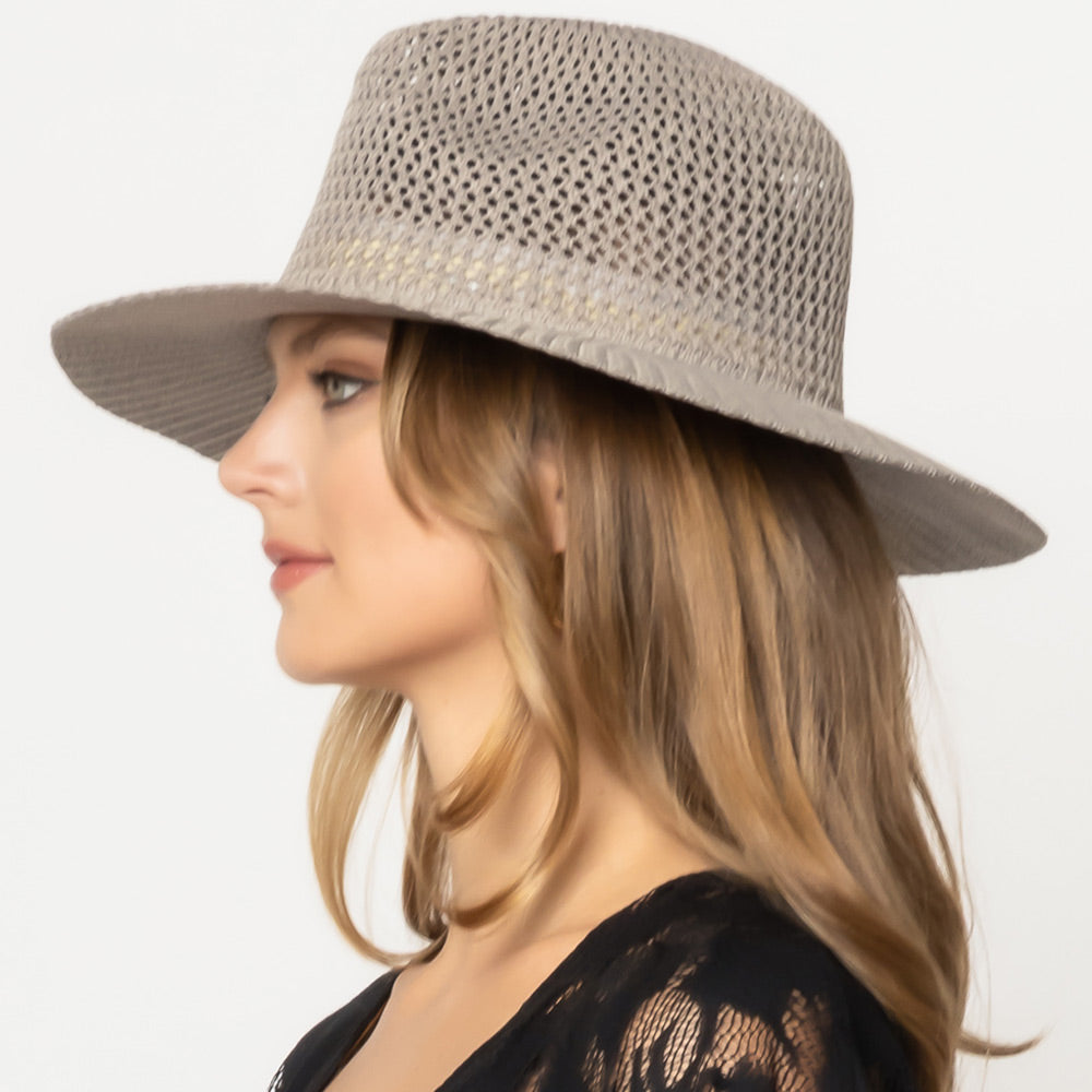 HATEGORY Lurex Metallic Straw Panama Sun Hat