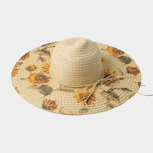 HATEGORY Sunflower Patterned Straw Sun Hat