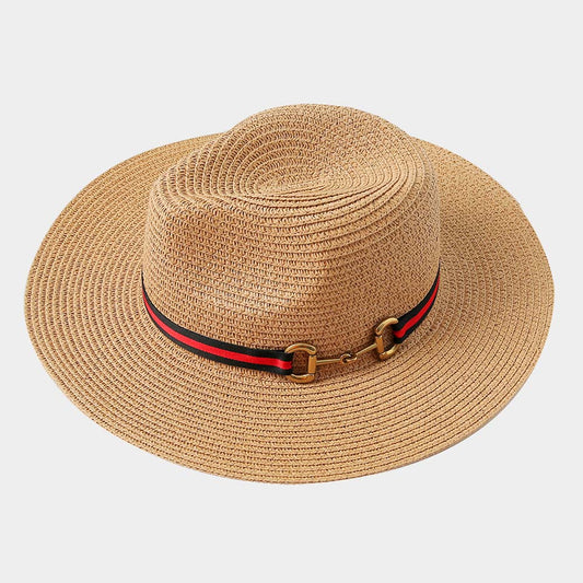 HATEGORY Color Block Band Straw Panama Sun Hat