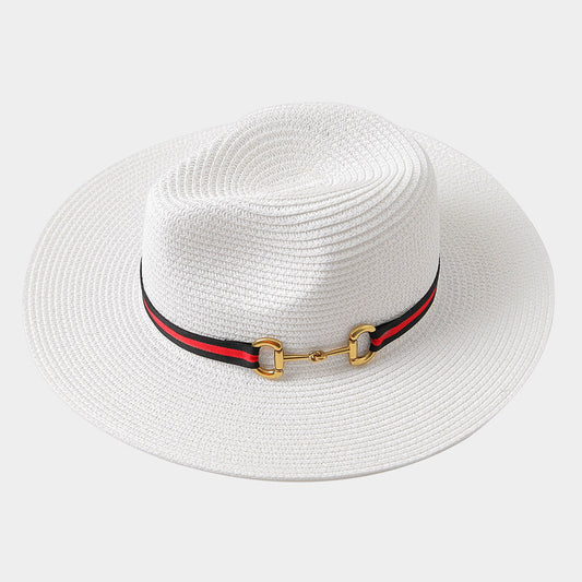 HATEGORY Color Block Band Straw Panama Sun Hat