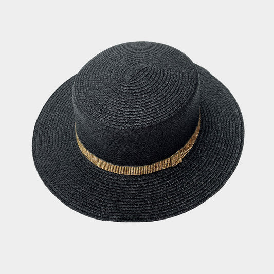 HATEGORY Bling Band Boat Straw Sun Hat