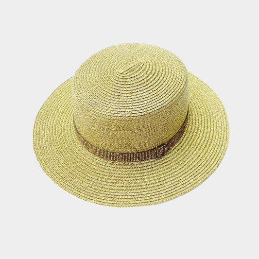 HATEGORY Bling Band Boat Straw Sun Hat