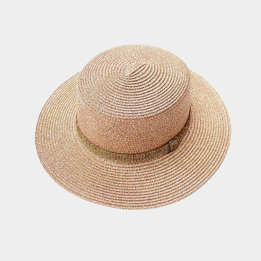HATEGORY Bling Band Boat Straw Sun Hat
