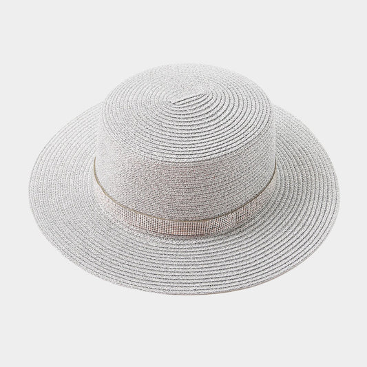 HATEGORY Bling Band Boat Straw Sun Hat