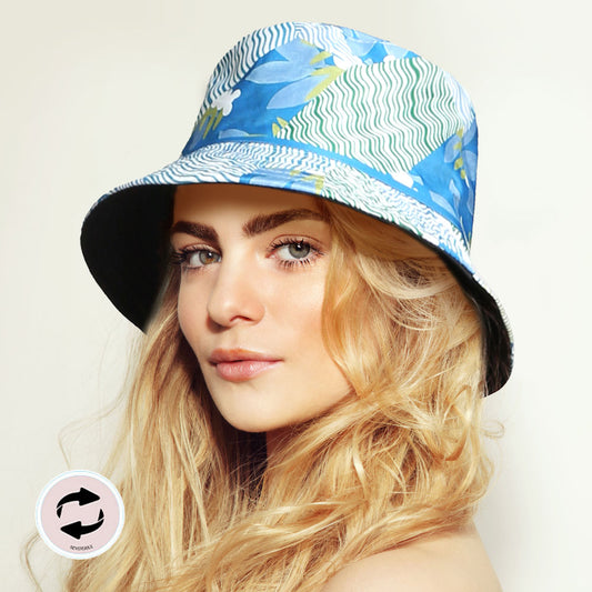 HATEGORY Reversible Floral Wavy Patterned Bucket Hat