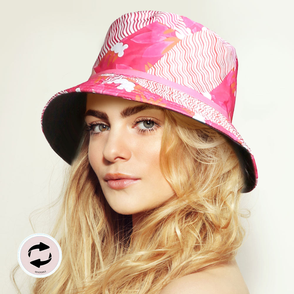 HATEGORY Reversible Floral Wavy Patterned Bucket Hat