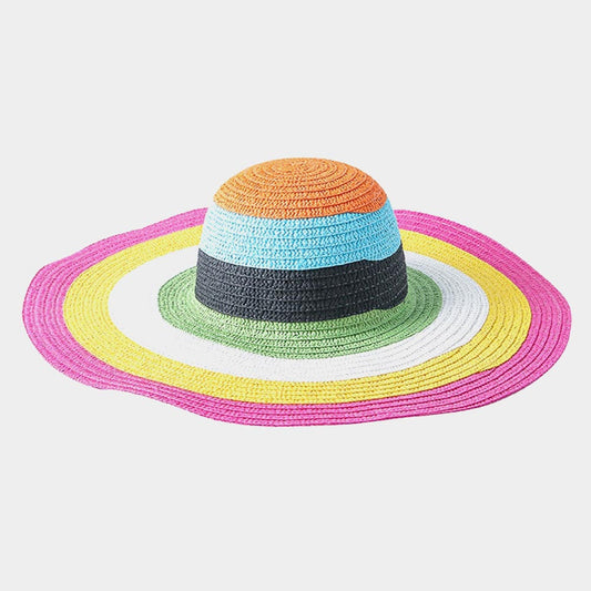 HATEGORY Color Block Straw Sun Hat