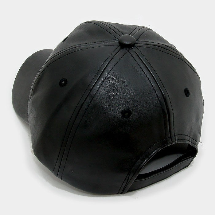 HATEGORY Solid faux leather baseball cap
