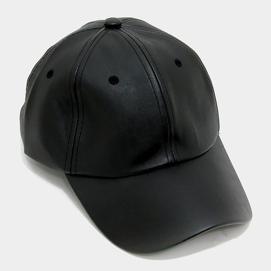 HATEGORY Solid faux leather baseball cap